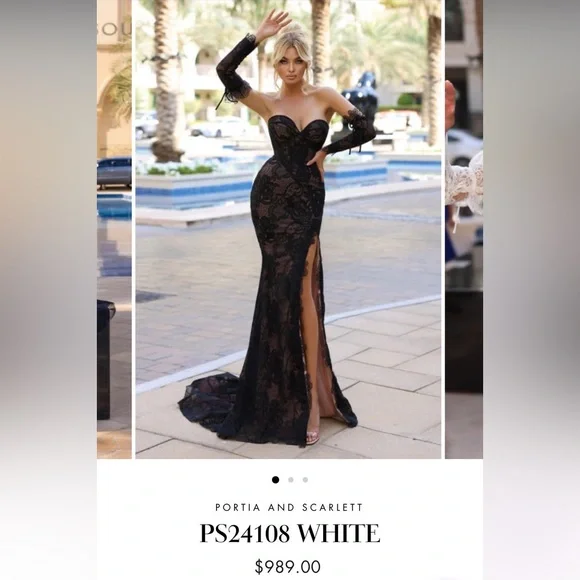 Portia And Scarlett - PS24108 Black/nude lace formal gown with removable sleeves - Picture 4 of 7